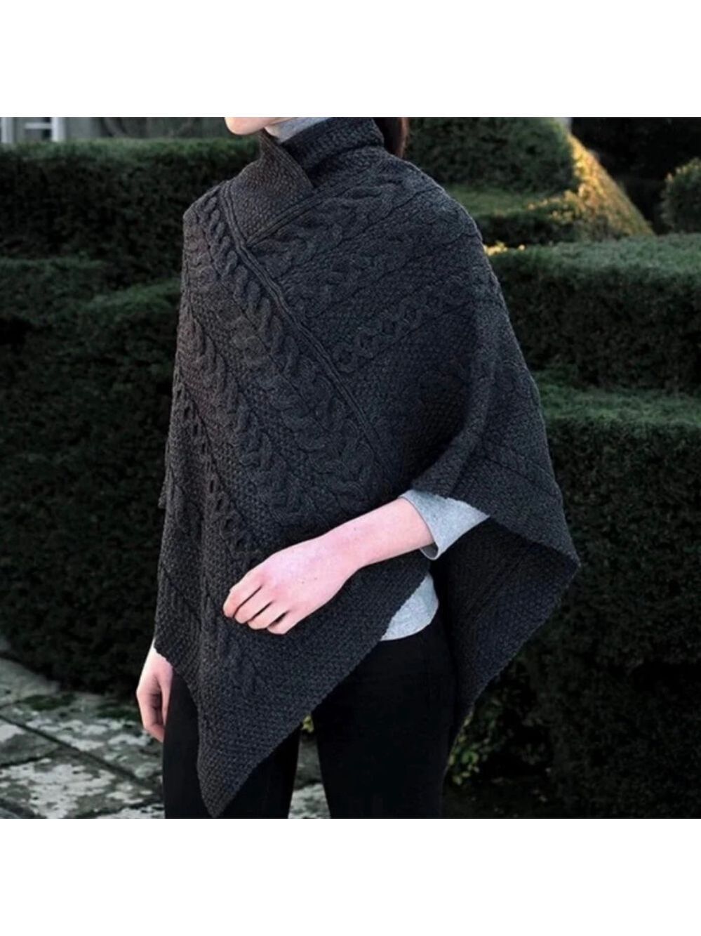 Inis Crafts Charcoal Merino Wool Poncho S/M